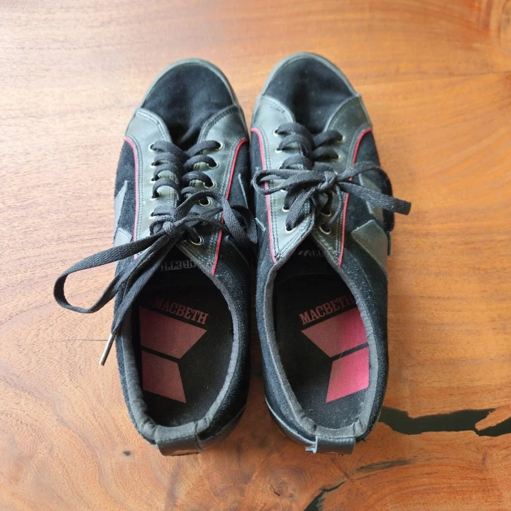 Macbeth Men's Eliot Black and Red Leather and Canvas Sneakers US 12 UK 11‎ EU 46
